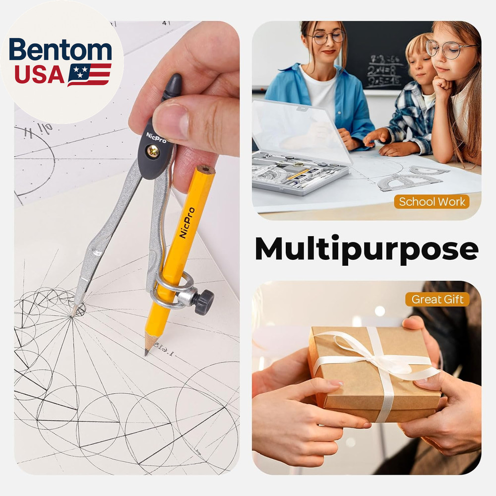 22 PCS Compass Geometry Tools with Case, Drafting Tools Geometry Set with Swing