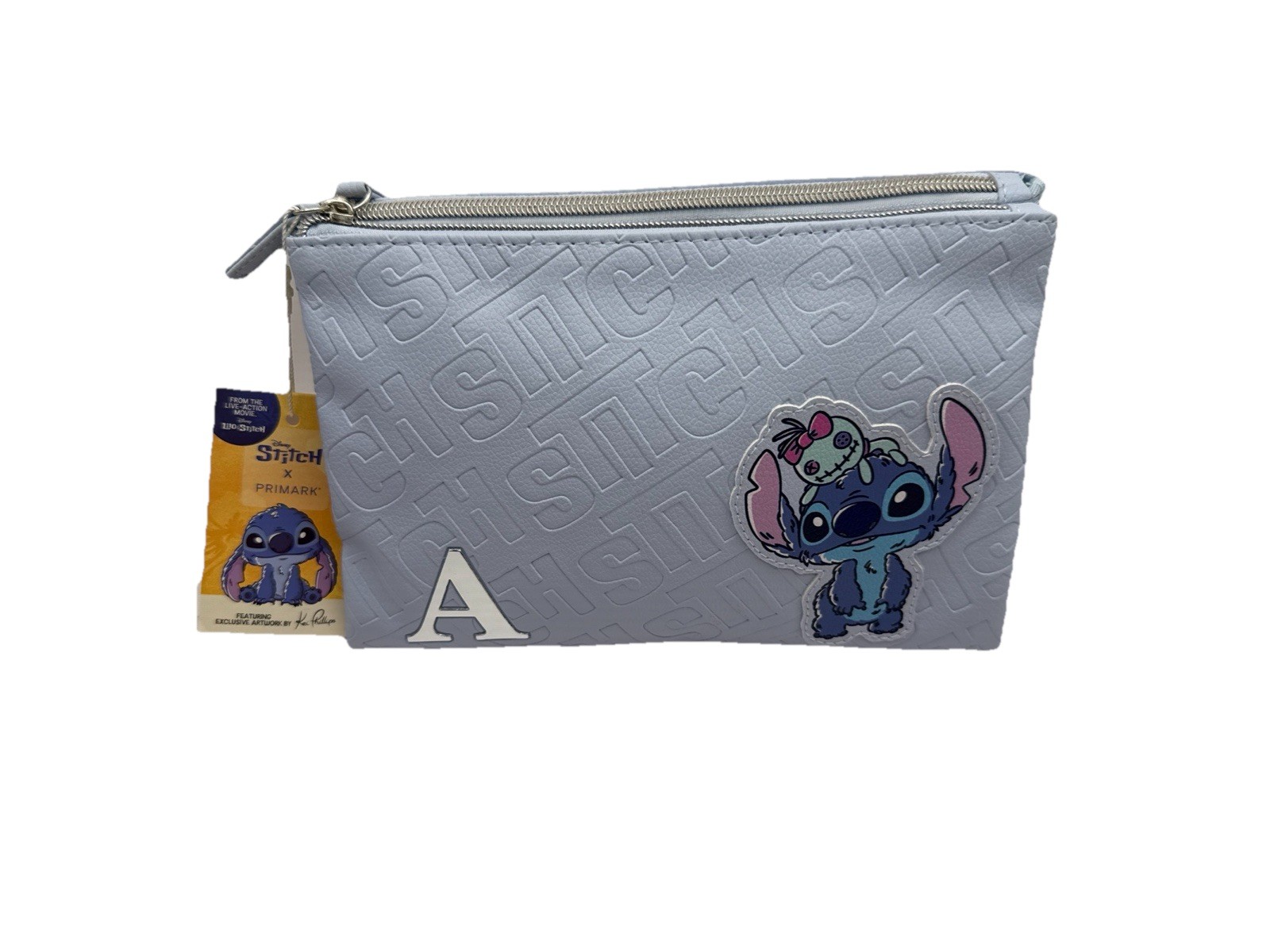 Disney Stitch x Primark Blue Makeup Bag & Coin Purse Set – Letter “A”