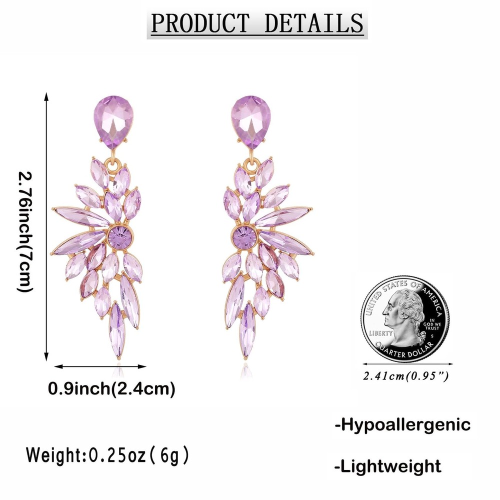 Rhinestone Statement Earrings Cluster Crystal Drop Dangle Earrings Teardrop C...