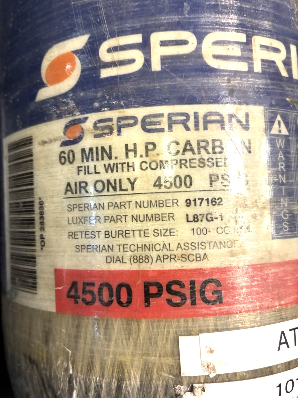 SPERIAN 917162 60 MINUTE SCBA TANK+ORIGINAL MSA CASE,VALVE,LUXFER L87G-1,RESCUE!