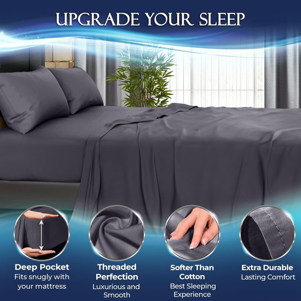 Cooling Sheets Queen Set 4pcs - Luxurious & Ultra-Soft Cooling Bed Sheets Que...