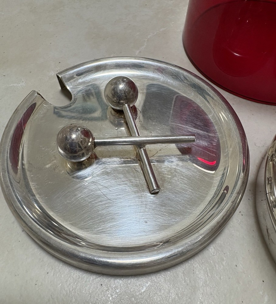 FB Rogers Silver Plate Snare Drum Condiment Red Jar