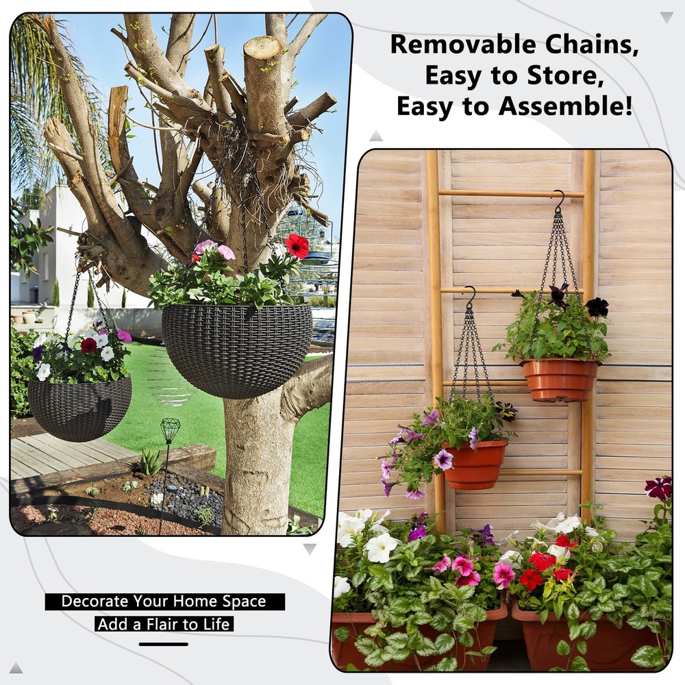 3 Pack 23 Inch Hanging Baskets with Hooks for Flower Pots