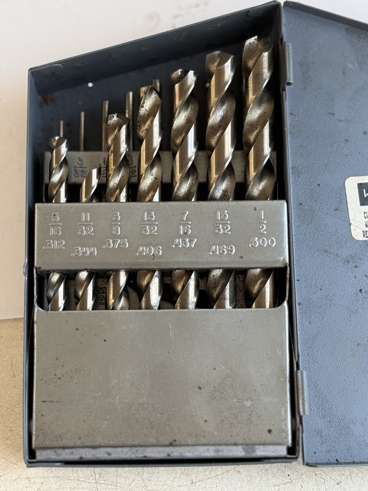 Vintage Drill Bit Holder HUOT 1/16 To 1/2 By 1/32 with assorted bits / used