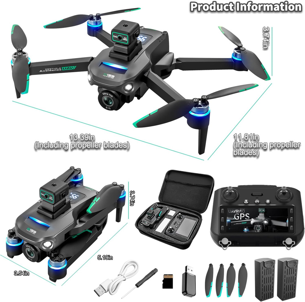 2K UHD GPS Drone with Camera for Adults - 5.9" Screen Remote Controller, Obstacl