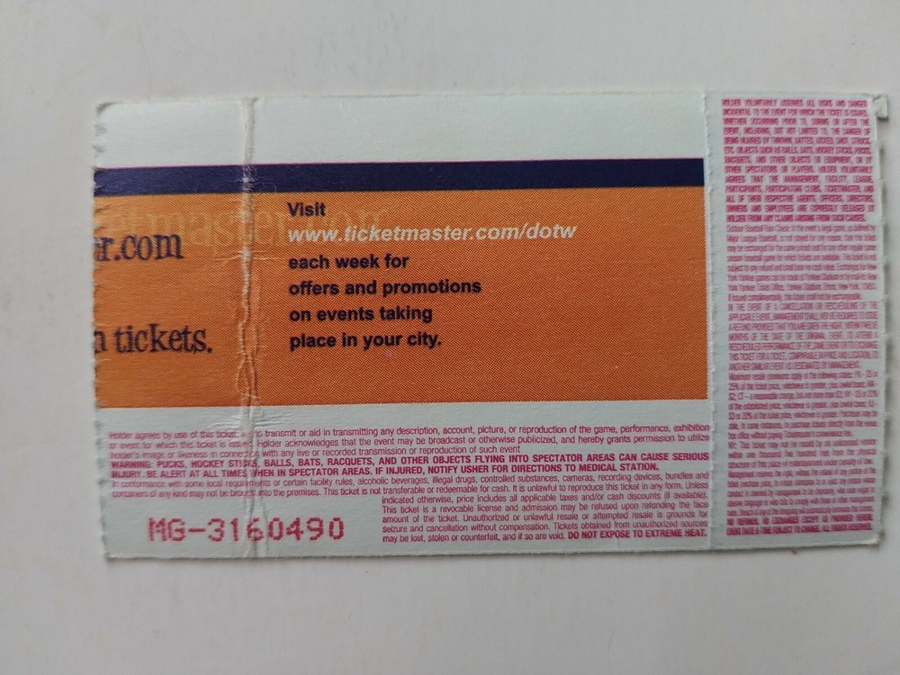 TOOL - MSG 2001 CONCERT TICKET STUB
