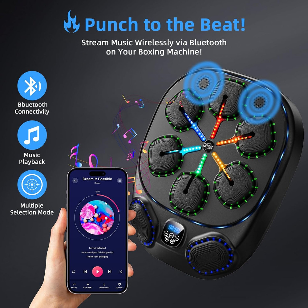 Music Boxing Machine with LED Lights & Bluetooth Speaker – Interactive Punching