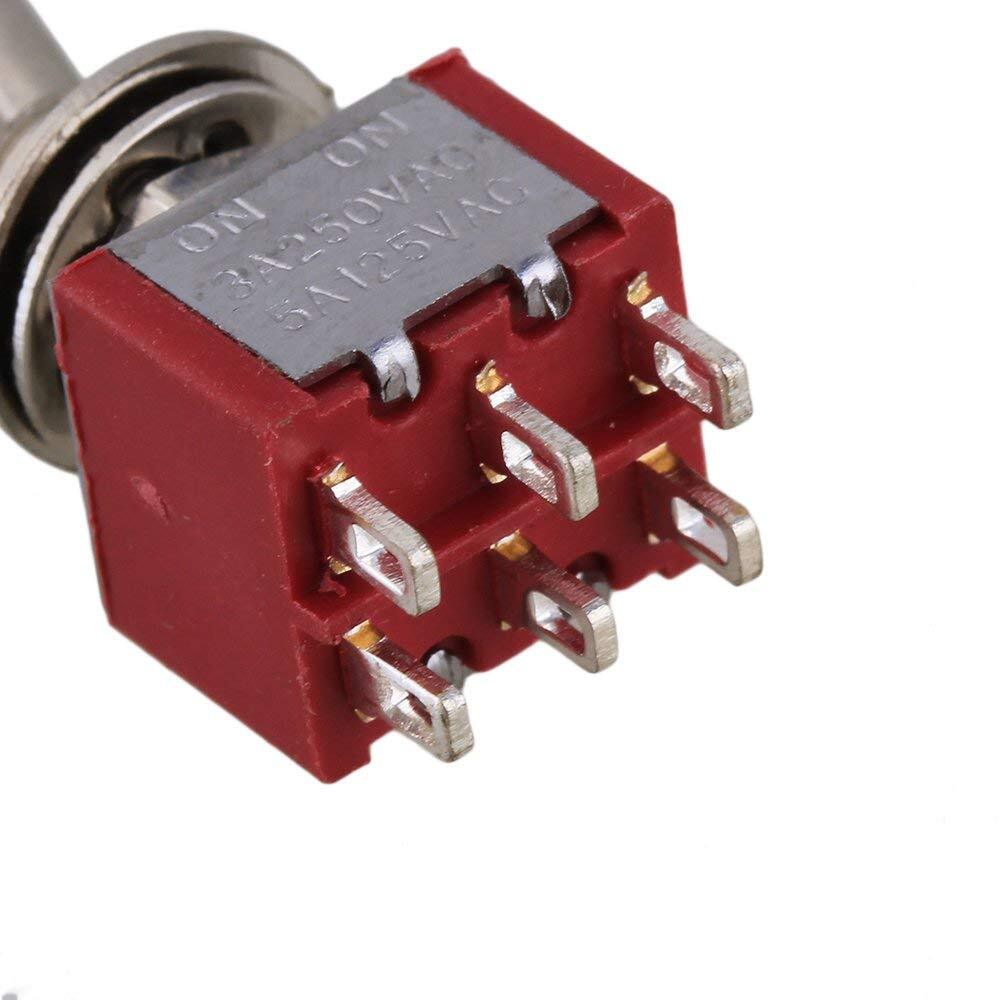 2pcs AC125V 6A Electirc 2 Position Toggle Switch 13*32mm Red+Chrome