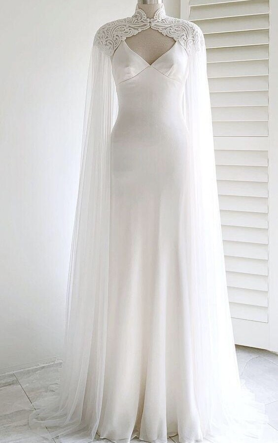 White Ivory Beaded Wedding Cape Sequin Halter Women Elegant Bridal Cape Cloak