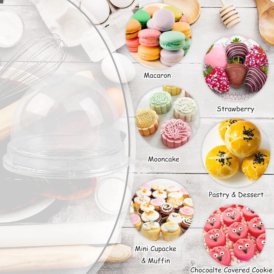 100Pcs Clear Plastic Mini Cake Boxes with Dome Lids Mini