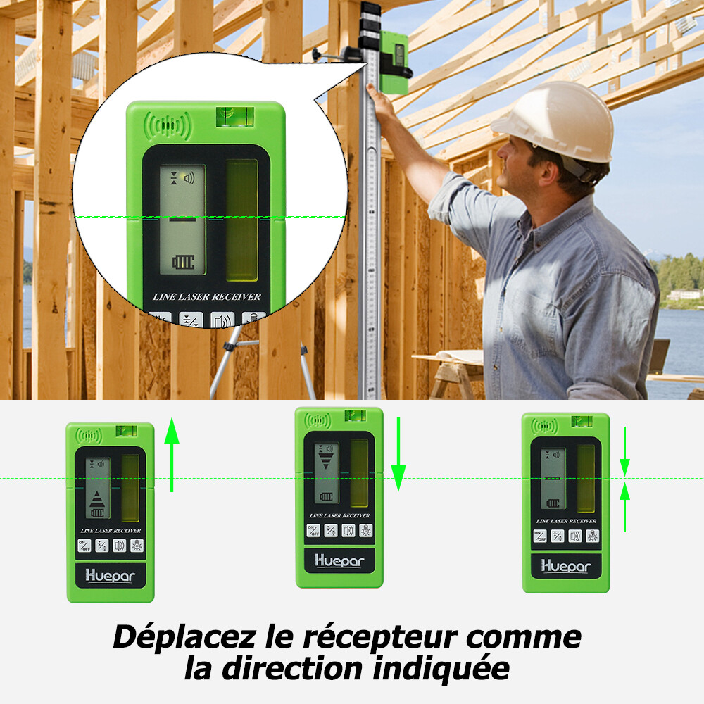 Huepar 12 Lines Green Beam Self Leveling Laser Level with LCD Screen + Receiver