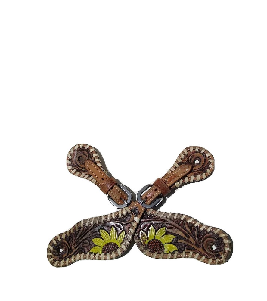 Tooled Leather Sunflower Spur Straps