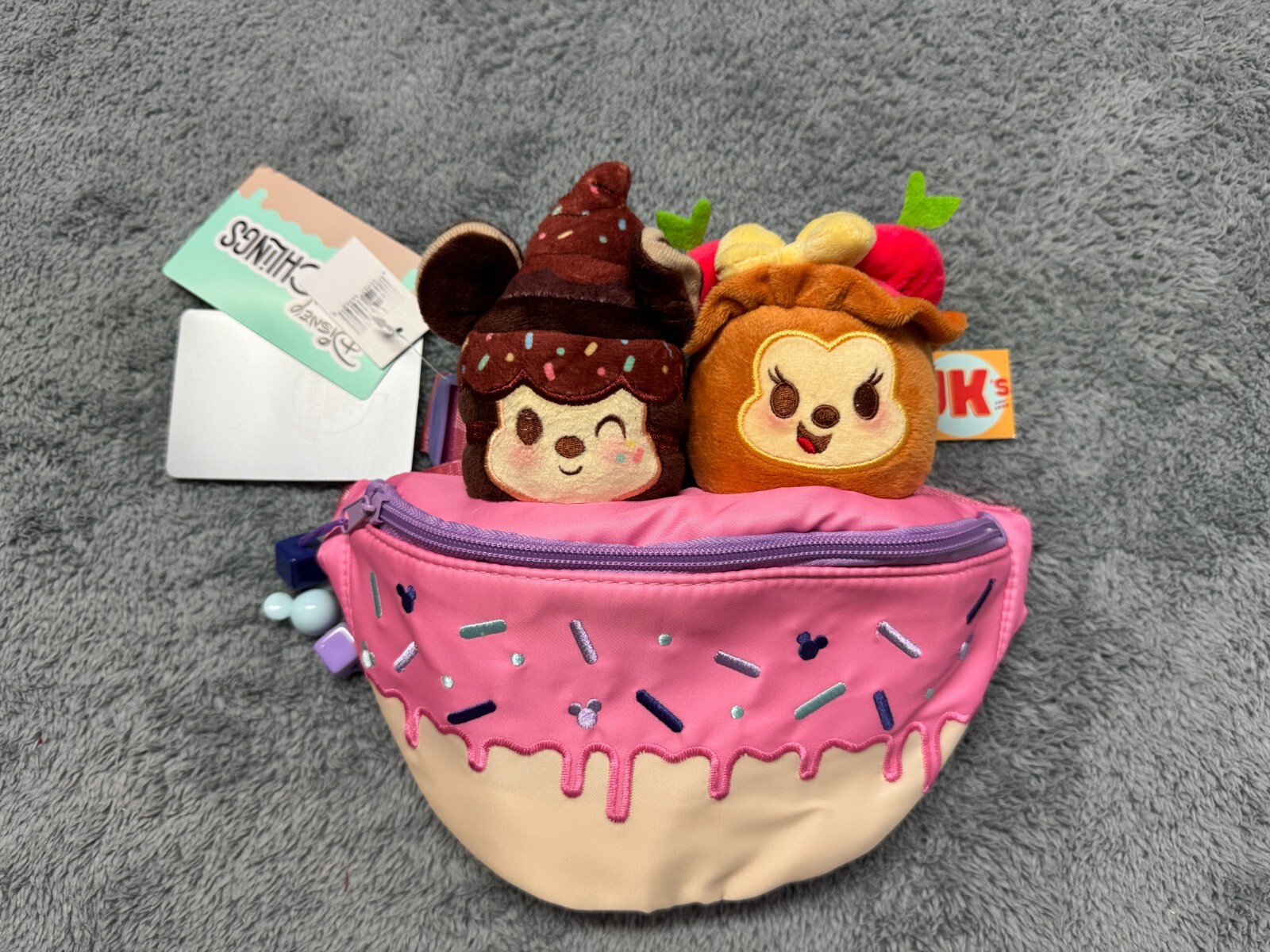 NEW Disney Fanny Pack Bag Munchlings Pink Baked Lounge Treats Plush Mickey Mouse