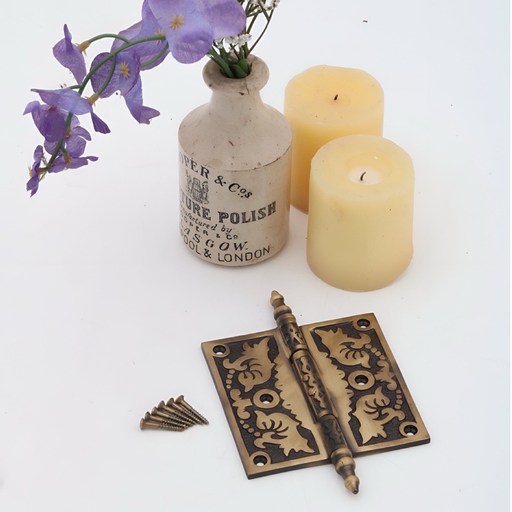 Victorian Style 4 Inch Door Hinge Highlighted Bronze in Solid Brass