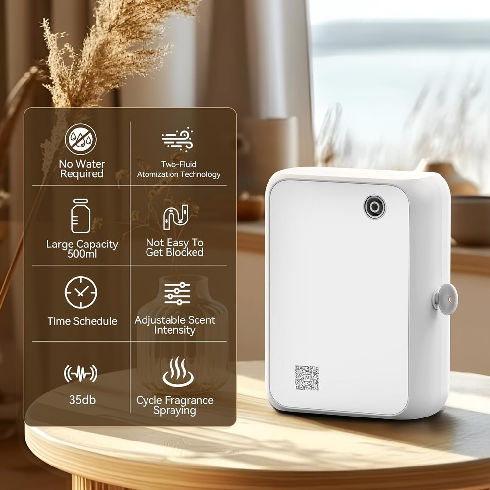 500ml Smart Waterless Essential Oil Diffuser for Large Rooms, Quiet & Timer