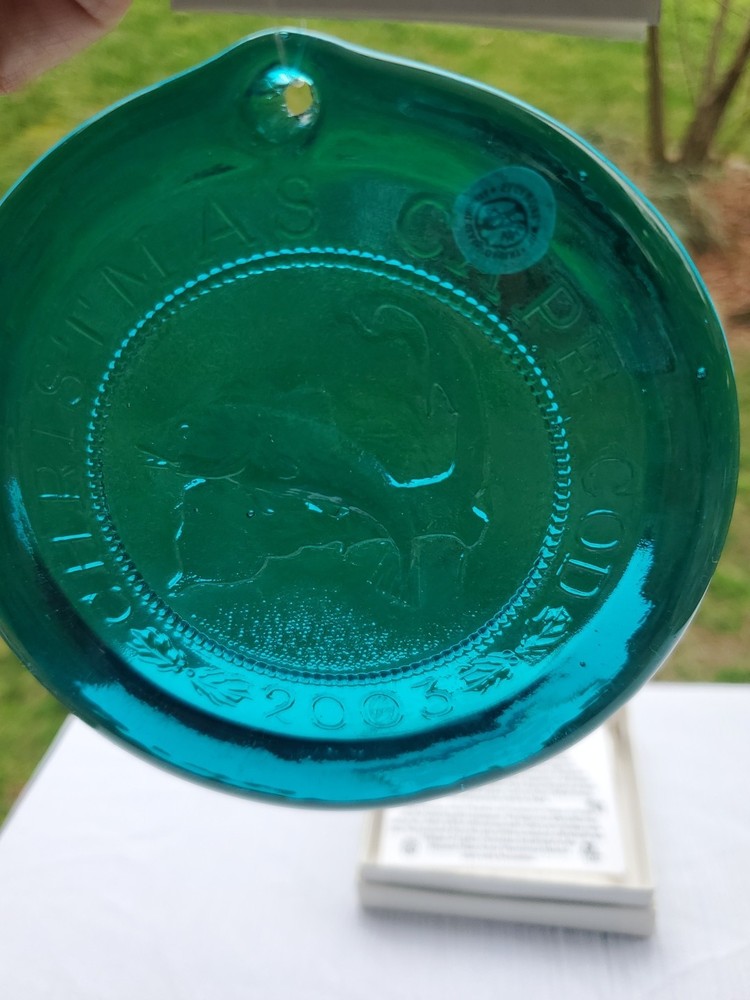 PairPoint Glass Works Christmas Cape Cod 2003 Teal Cod Fish Suncatcher Ornament