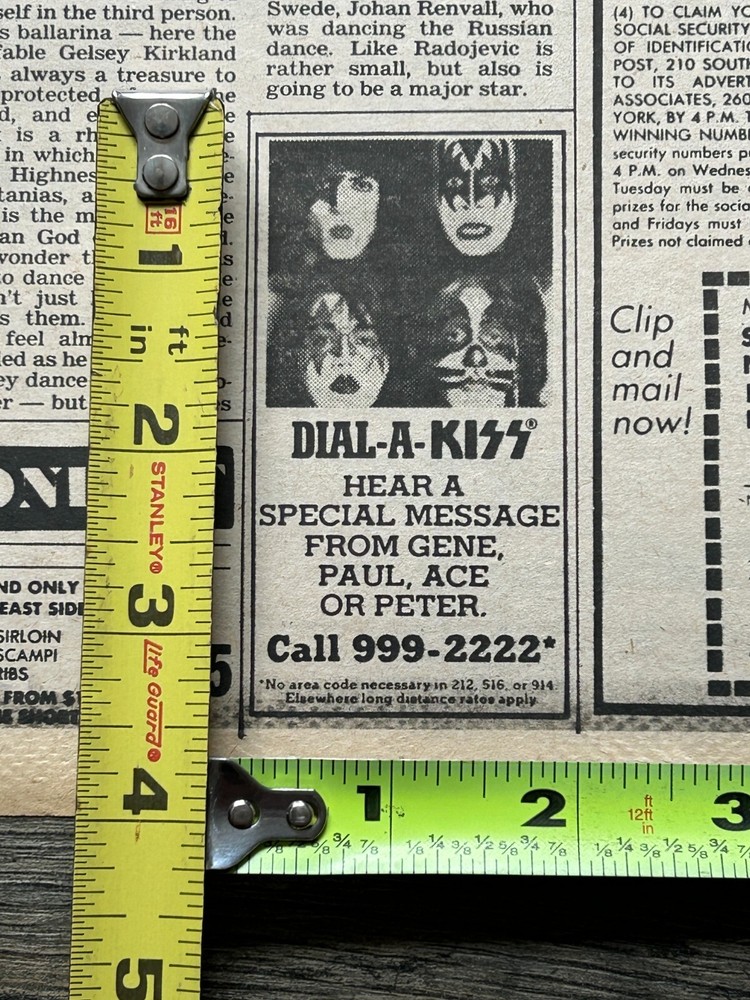 KISS Ad Dynasty Concert Tour MSG NY Dial A Kiss Special Message Vintage Aucoin