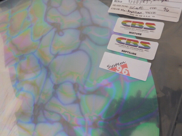 Dichroic Glass:CBS 96COE Reptilian Pattern on Thin Clear-  3" Sq