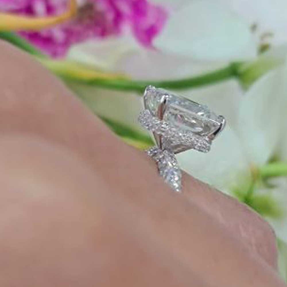 3.8 TCW Radiant Cut Moissanite Hidden Halo Engagement Ring 14K White Gold Plated