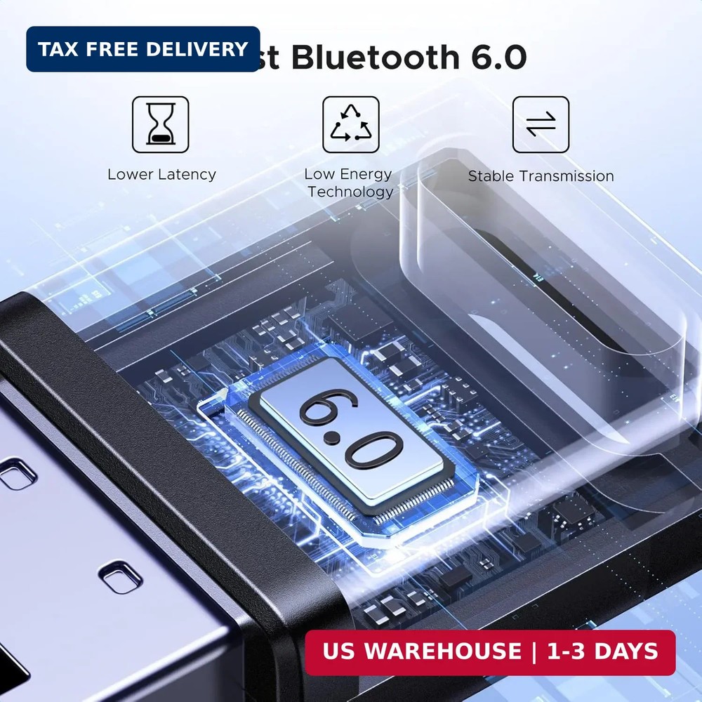 UGREEN USB Bluetooth Adapter for PC, Bluetooth 6.0 Dongle Receiver EDR & BLE, Pl