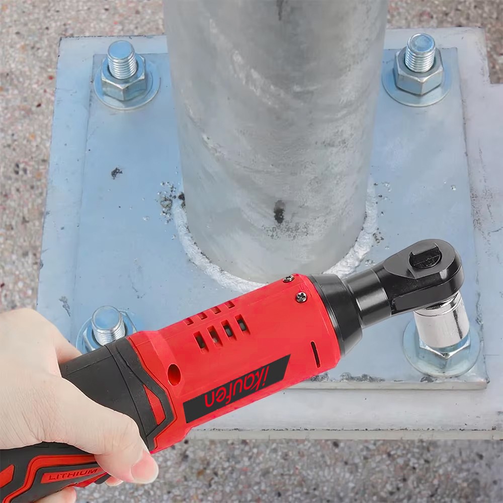 Cordless Ratchet 3/8\" Right Angle Wrench Impact Power Tool /2Battery 4Socket B4