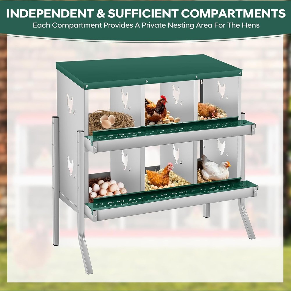 6 Compartments Chicken Nesting Boxes,Green Nesting Boxes for Chickens & Hens