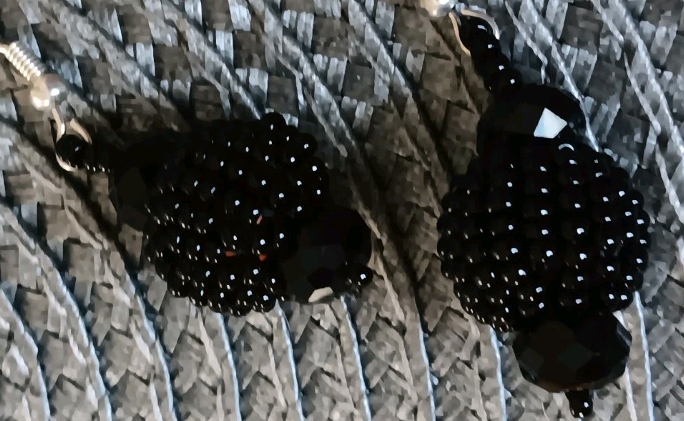 Seed Bead Hand Beaded & Facested Black Bead Hook Earrings