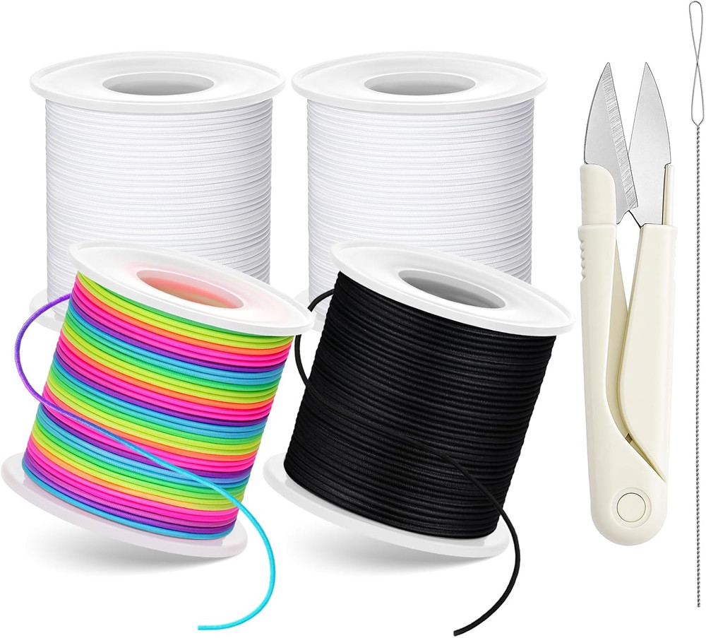 Stretchy Bracelet String Kit with Scissors & Beading Needle, 4 Rolls Elastic Str
