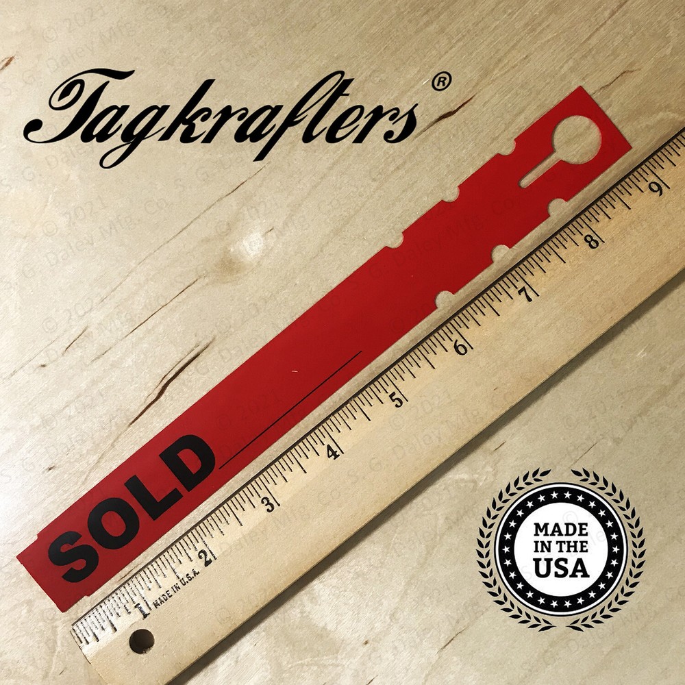 Waterproof Plastic Labels and Tags RED "SOLD" 9"x 1"
