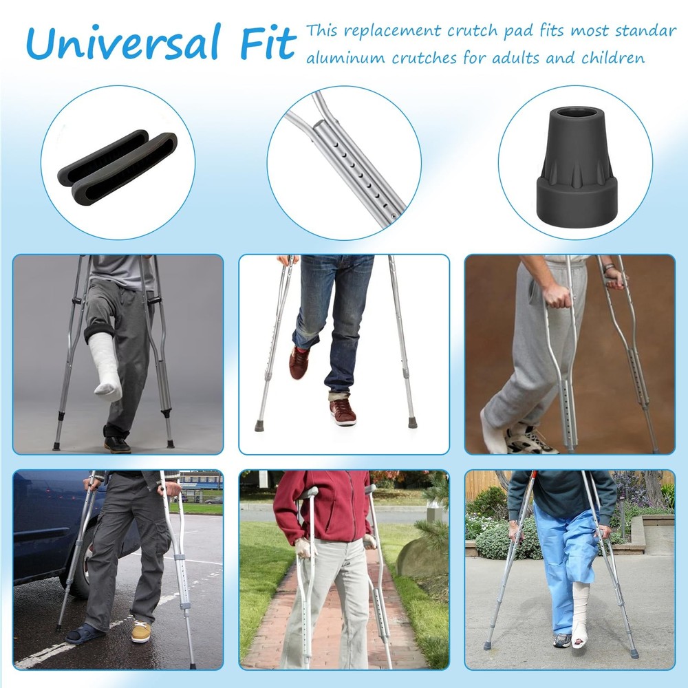 Replacement Crutch Pads, 6 Pcs Accessory large, Black