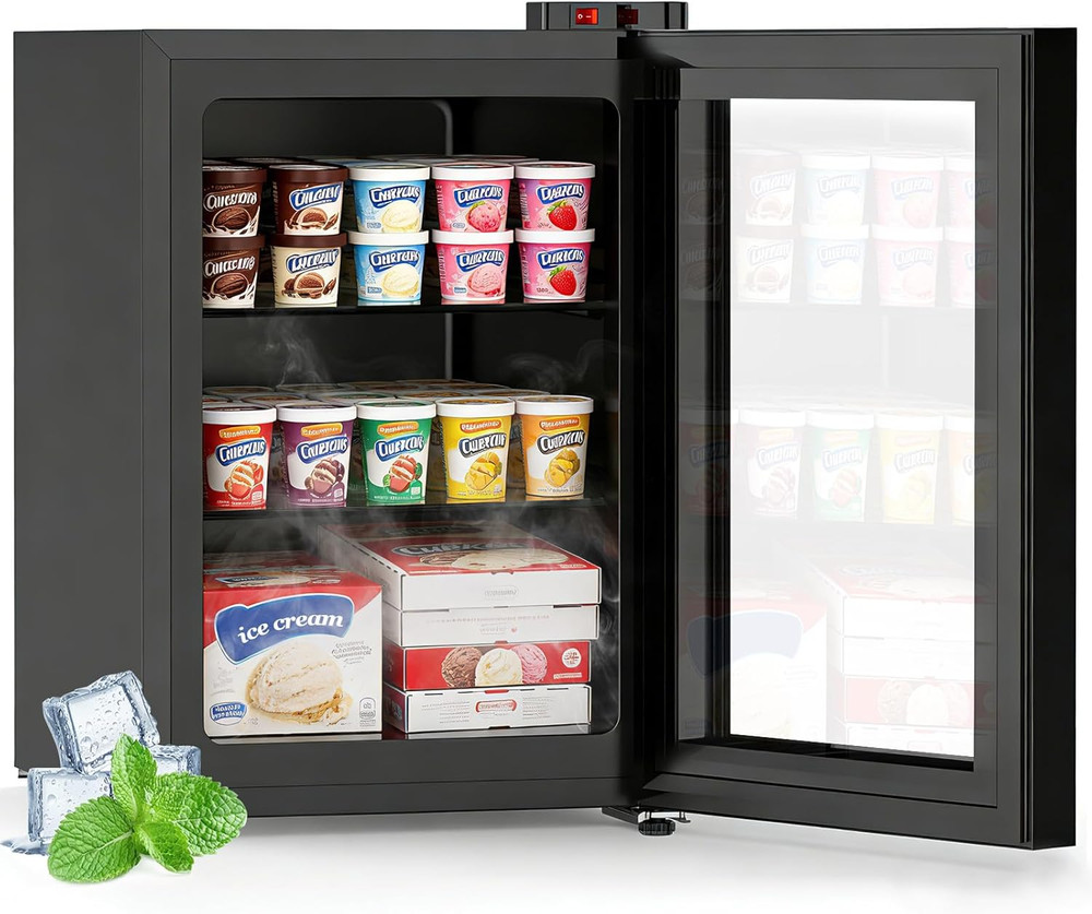 2.4 Cu Ft Mini Freezer with Display Glass Door, 7 Adjustable Temperature Setting