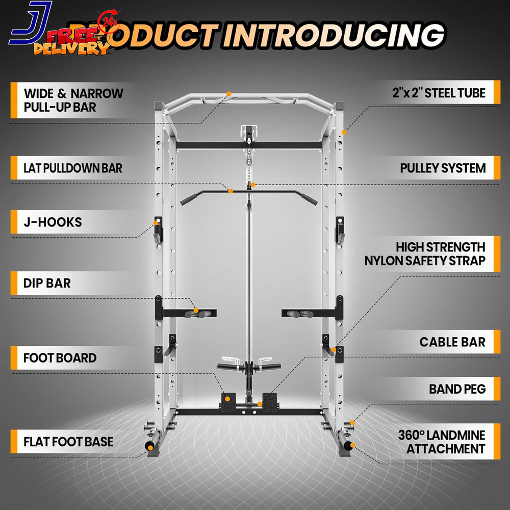 Power Cage Multi-Function Power Rack with LAT Pulldown 1600 LBS Weight Capacity
