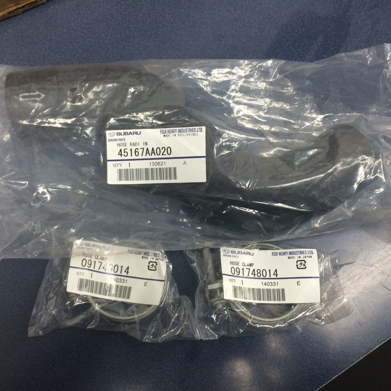 Genuine Subaru Upper Radiator Hose & Clamp Kit Legacy Impreza Outback OEM 90-99