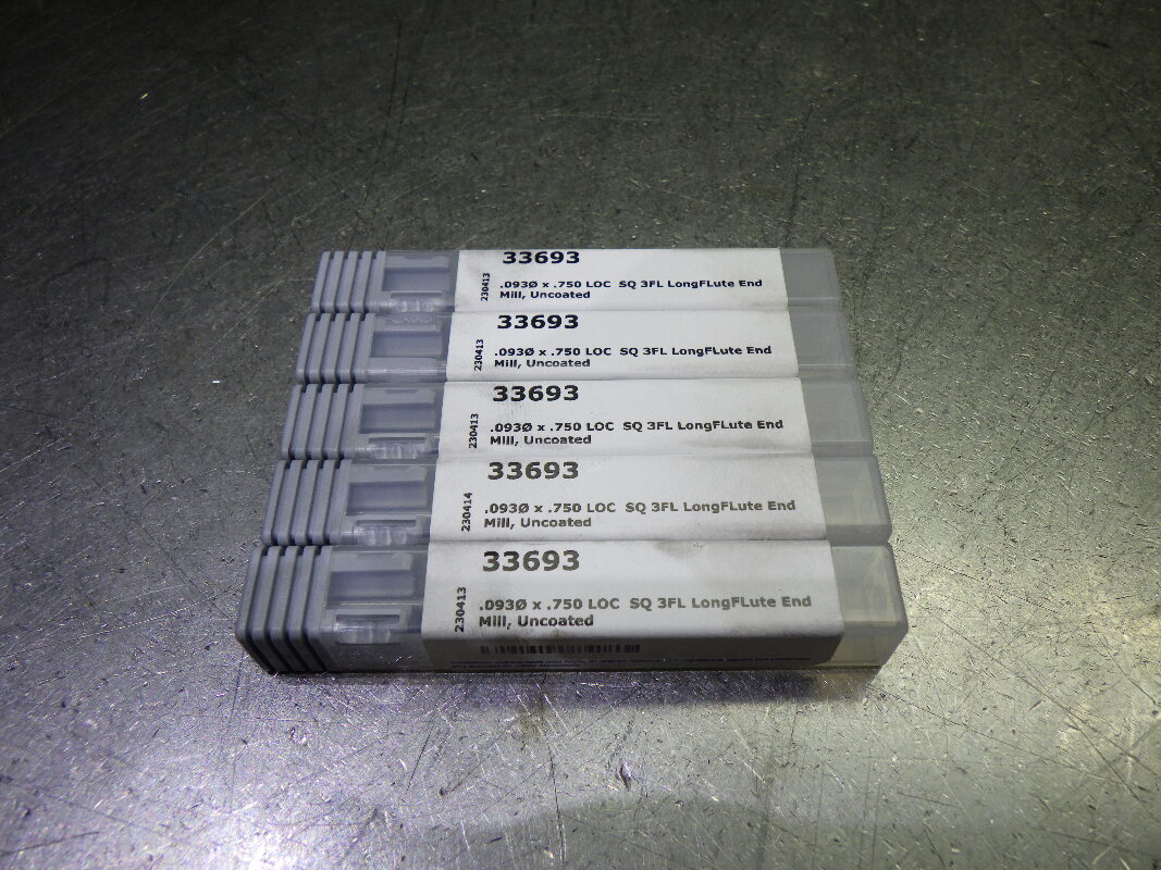 Harvey Tool 3/32" 3 Flute SQ Carbide Endmill Long LOC QTY5 33693 (LOC1419A)