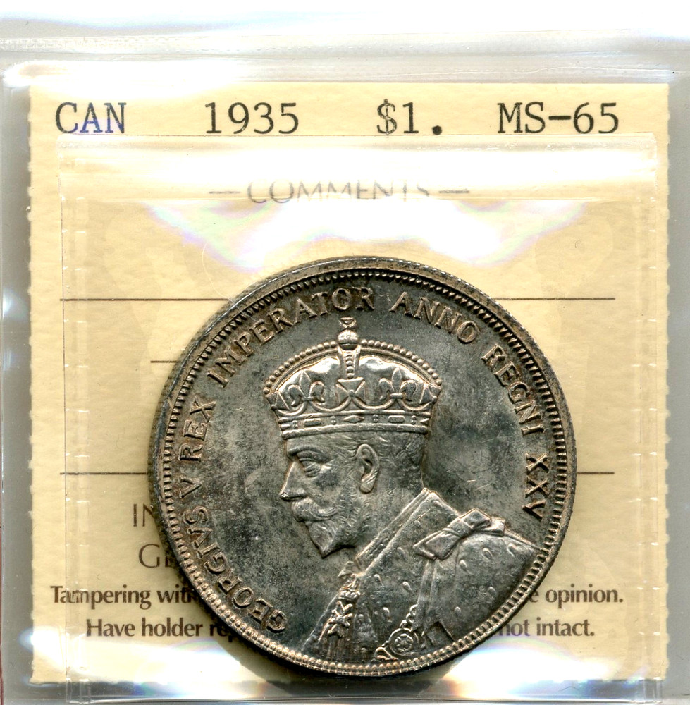 1935 Canada $1, George V - GEM Uncirculated, ICCS MS65, nice toning