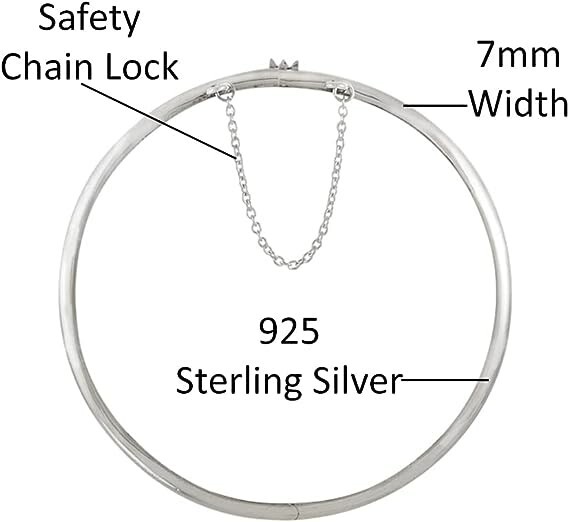 925 Sterling Silver 7MM Plain Solid Bangle Bracelet For Women 8" Inch Bangle