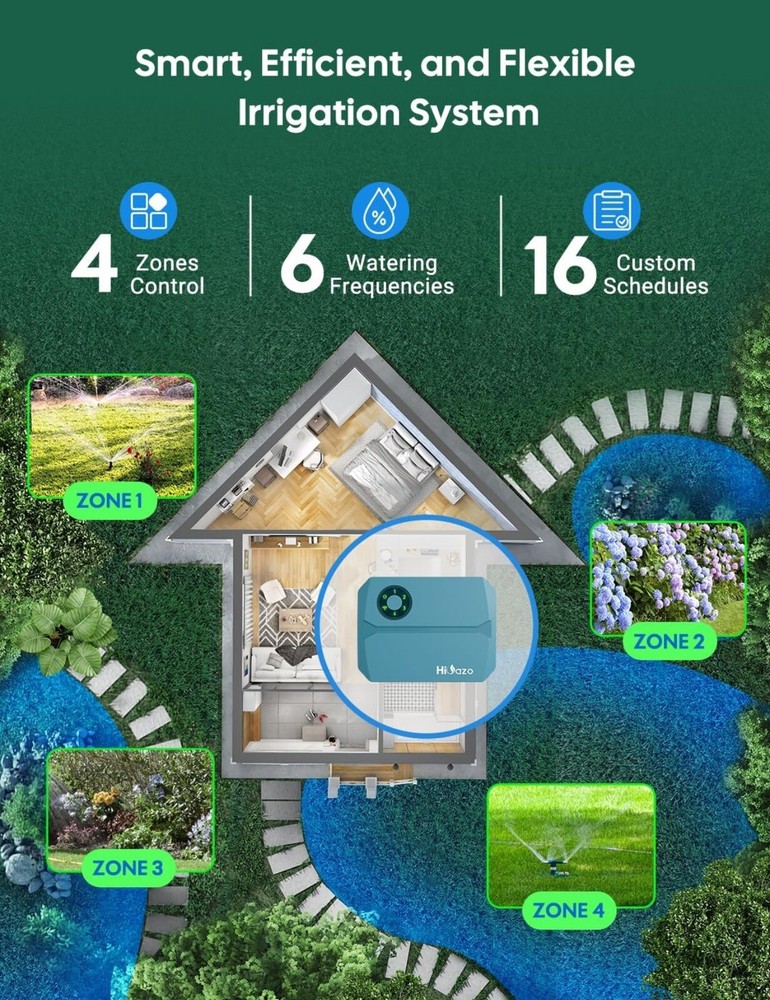 Smart Sprinkler Controller Irrigation System Watering Timer 4-Zone Cyclic Period