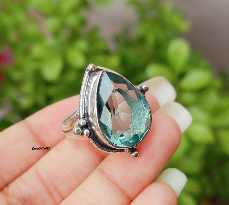 Aquamarine Solid 925 Sterling Silver Beautiful Statement Ring, All Size M1814