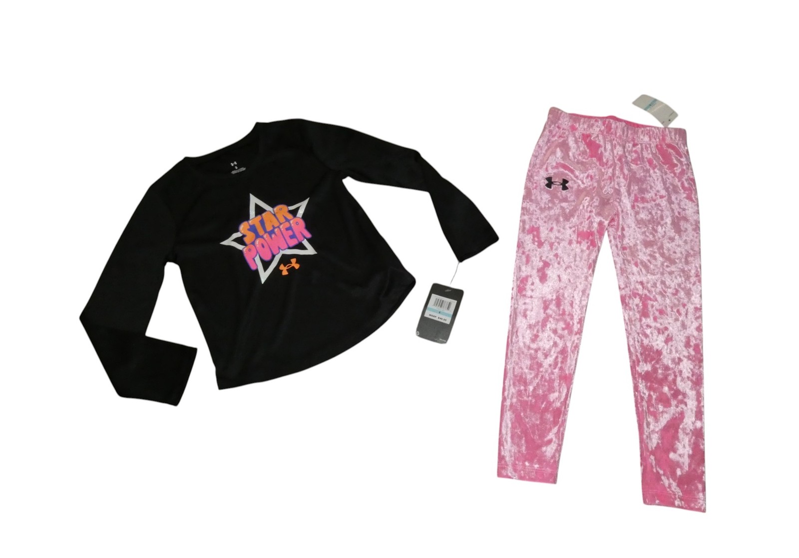 Under Armour Girls Star Power Leggings & Shirt Outfit Set Black Size 5 NWT