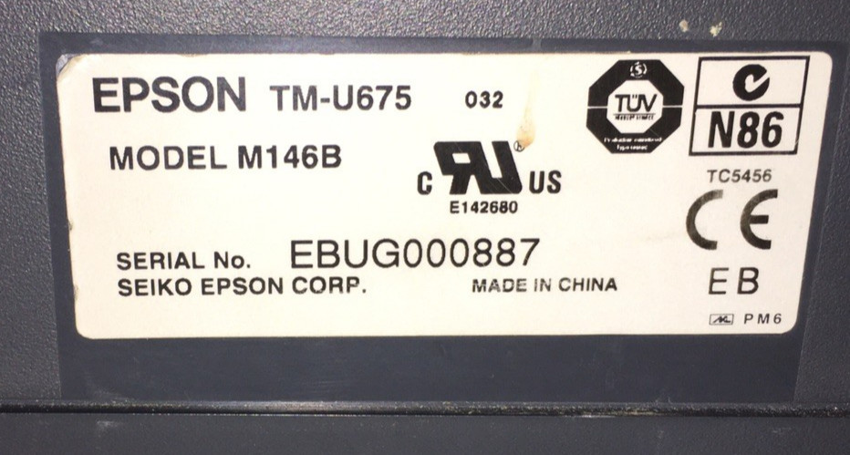 Epson TM-U675 Model M146B Receipt Printer Check Endorser USB Interface