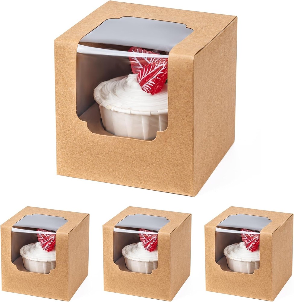 Individual Cupcake Containers Boxes Brown 100 Pcs