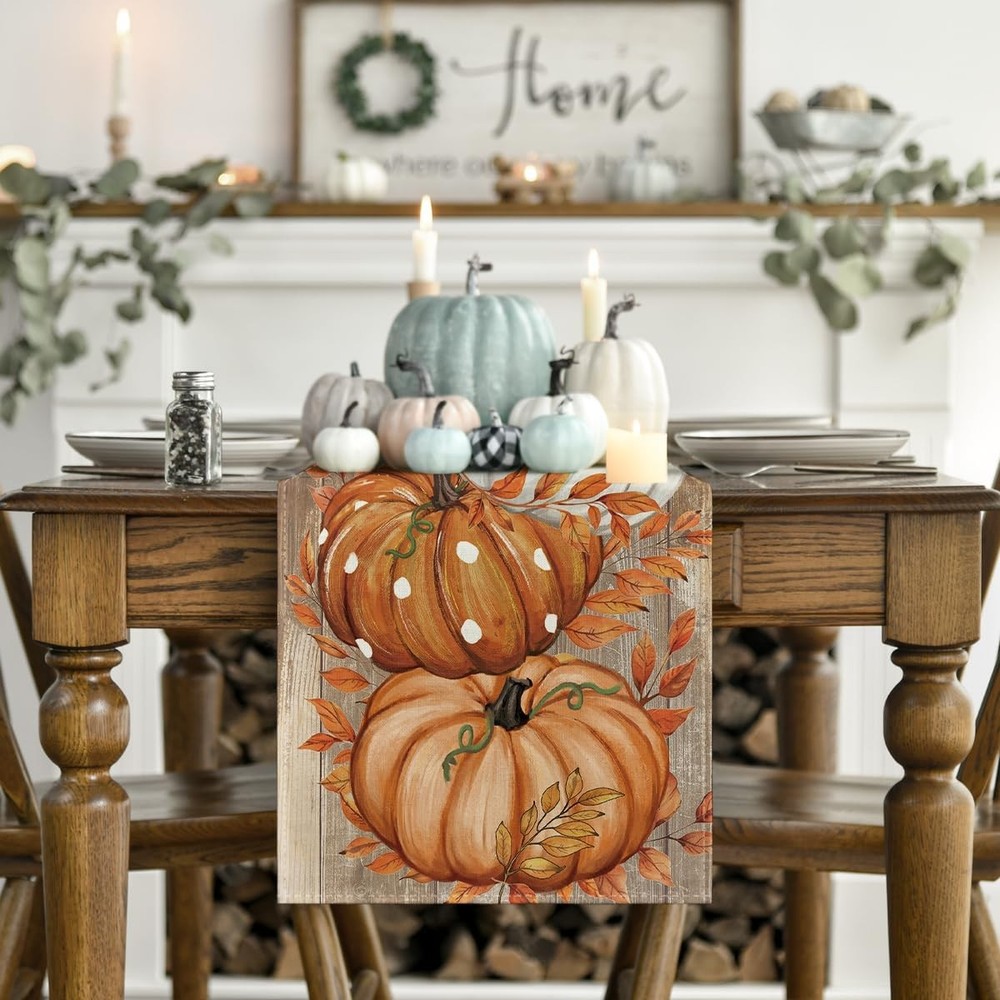 Artoid Mode Orange Polka Dot Pumpkin Eucalyptus 13 x 72, Table Runner,