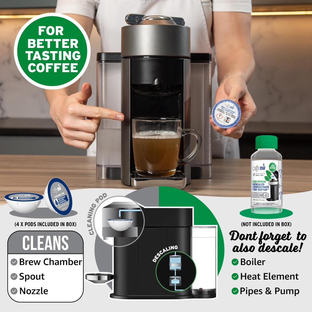 Cleaning Pods Compatible with Nespresso Vertuo. 4 Cleaner Capsules. for Improved