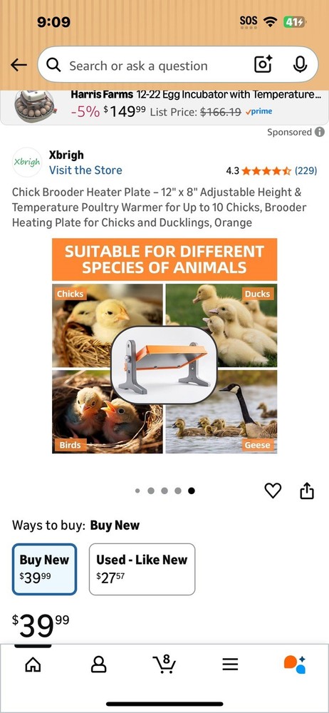 Chick Brooder (12"X8") Brooder Heater for Chicks Ducks and Birds Incubation Heat