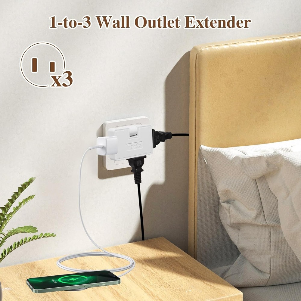 3 Way Flat Wall Outlet Extender Adapter- 4 Pack 180 Degrees Rotatable Flat Plug