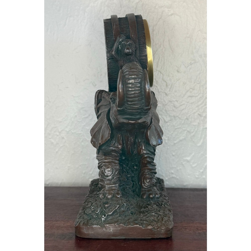 Elephant Monkey Resin Table Clock 1990s Safari Décor
