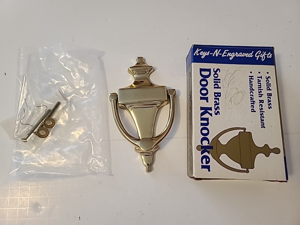 Vintage MCM Brass Solid Brass Door Knocker - Engraved