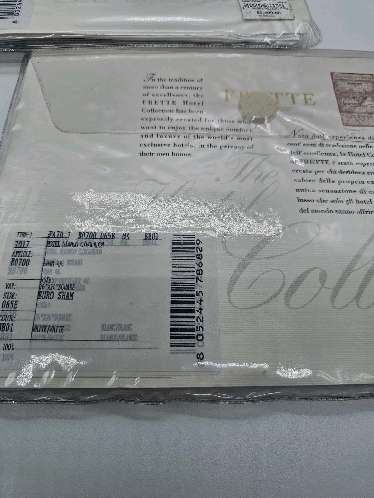 FRETTE Hotel Bianco Bourdon Euro Sham White Set of 2 shams New GL025024