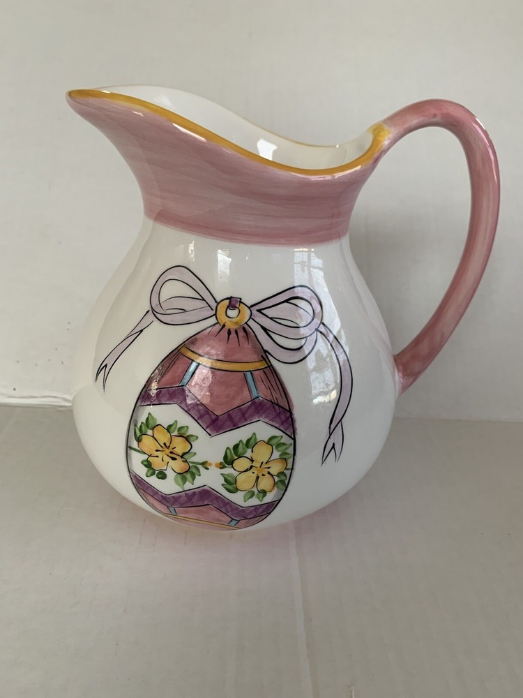 Vintage White & Pink Easter Pitcher  Easter Decoration