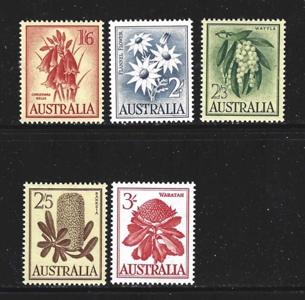 AUSTRALIA – 1959-1964 – FLOWER DEFINITIVES – HI-VALUES – 5 DIFFERENT - MNH
